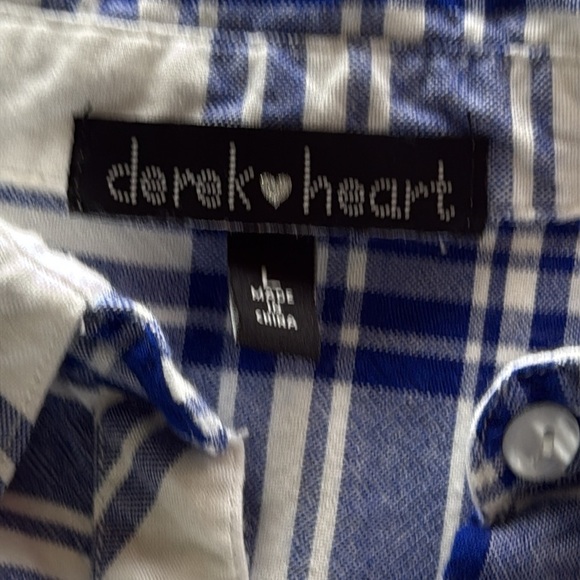 Derek Heart Blue Plaid Button Down Rolled Tab Sleeve Retro Chic Streetwear - Picture 6 of 12